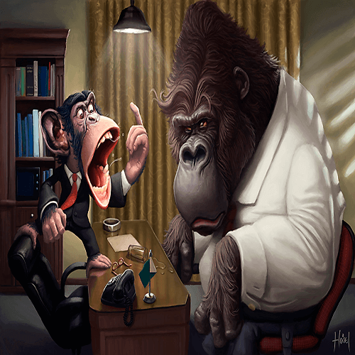 Chimpanzé gritando com gorila